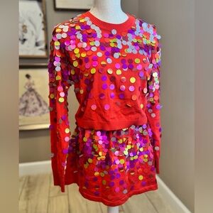 New! QUEEN OF SPARKLES SET!  Red and Rainbow Pailette Sweater & Skirt Set